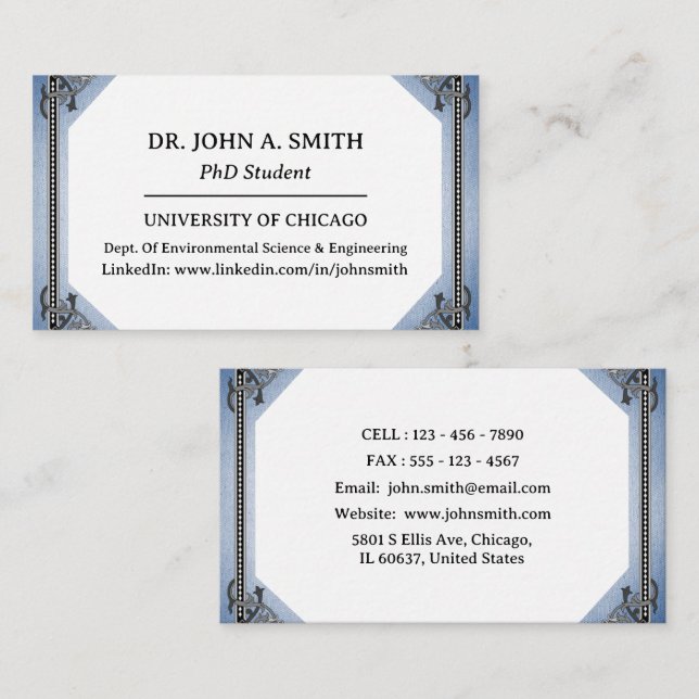 Vintage Inspired PhD Student Business Card (Front/Back)