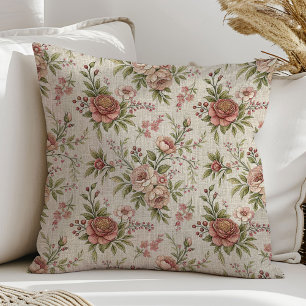 Vintage-Inspired Pillow Pastel Floral Blush Sage
