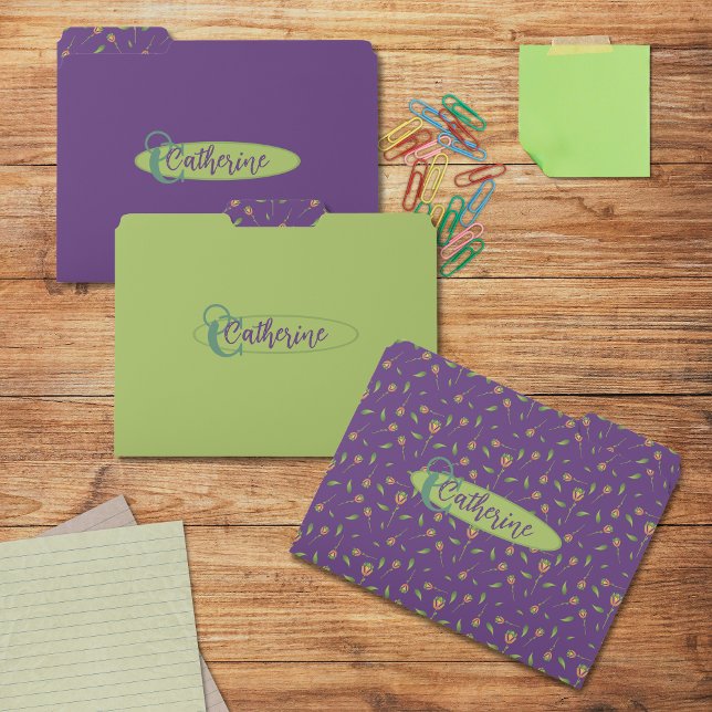 Vintage Inspired Purple Floral File Folders (Vintage Inspired Purpled and Green Floral Personalised File Folders.)