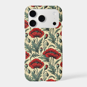 Vintage-Inspired Red Poppies Pattern iPhone 17 Pro Case