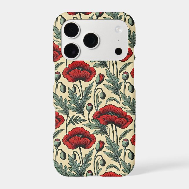 Vintage-Inspired Red Poppies Pattern  Iphone Case (Back)