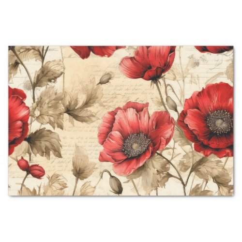 Vintage Inspired Red Poppies Tissue Paper