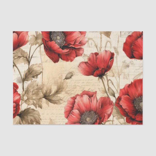 Vintage Inspired Red Poppies Tissue Paper (Front)