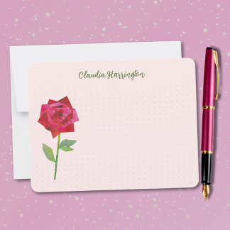 Vintage-Inspired Red Rose Retro Style Original Art Note Card