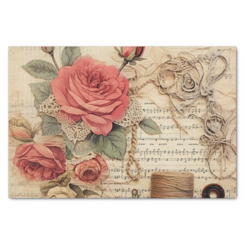 Vintage Inspired Red Rose  String Tissue Paper