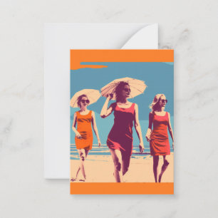 Vintage inspired, retro beach scene note card
