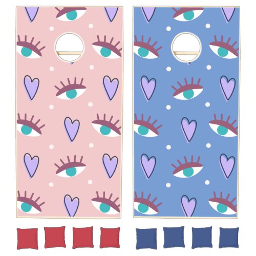 Vintage_Inspired Retro Eyes Seamless Pattern Cornhole Set