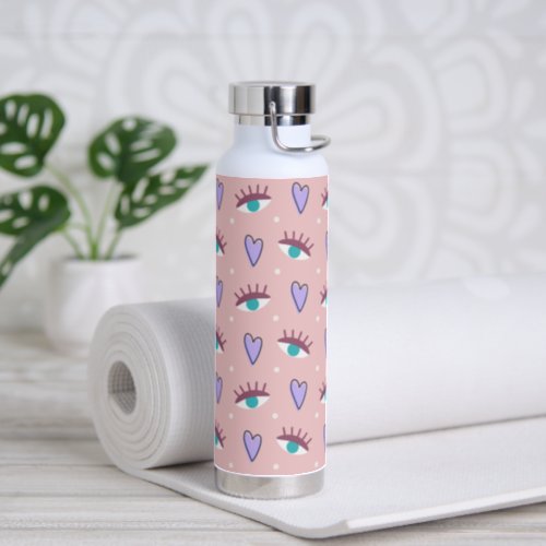 Vintage_Inspired Retro Eyes Seamless Pattern Water Bottle