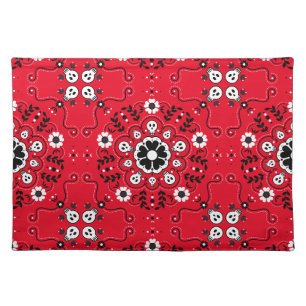 Vintage-inspired Rockabilly Skull + Flowers Bandan Cloth Placemat