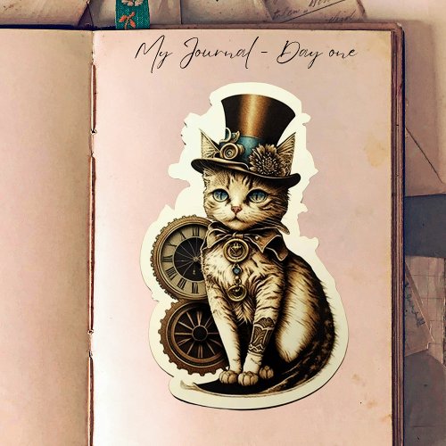 Vintage Inspired Steampunk Cat Wearing Top Hat Sticker