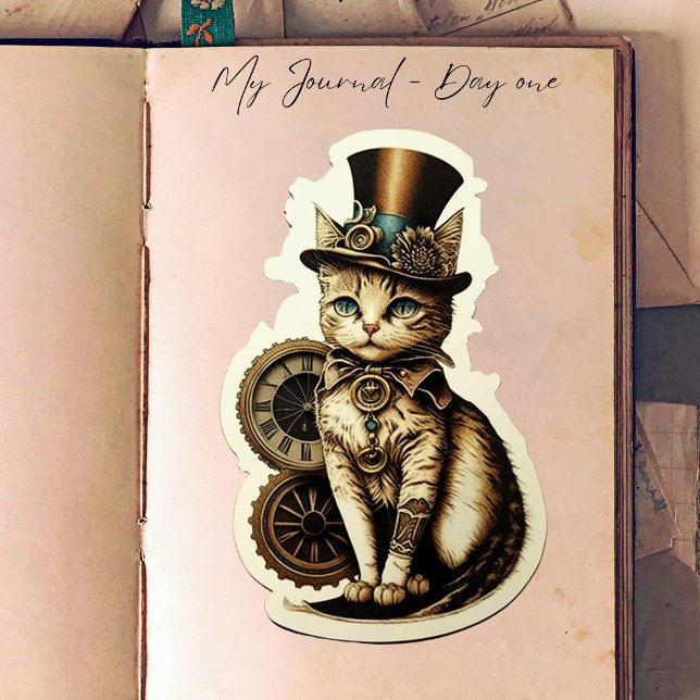 Vintage Inspired Steampunk Cat Wearing Top Hat Sticker (Creator Uploaded)