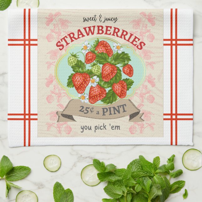 Vintage Inspired Strawberry Kitchen Towel (Folded)