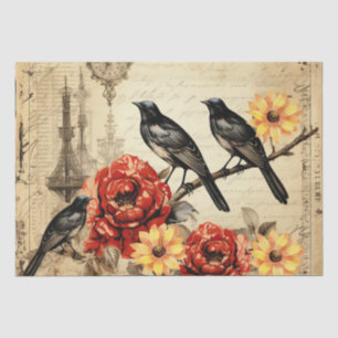 Vintage Inspired Sunflowers Red Roses Raven Tissue Paper