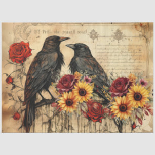 Vintage Inspired Sunflowers Red Roses Raven Tissue Paper