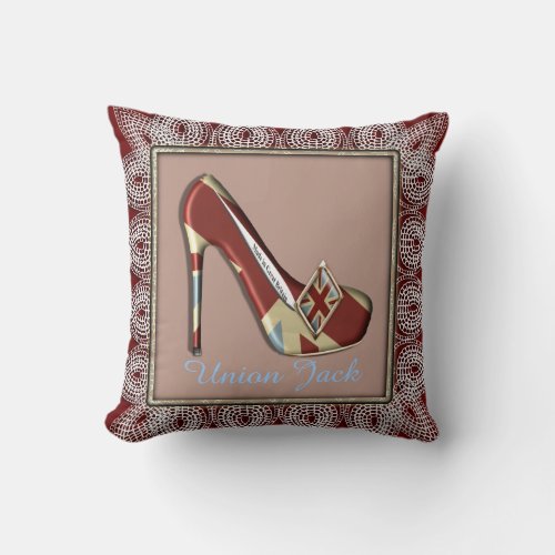 Vintage Inspired Union Jack High Heel Shoe Throw Pillow