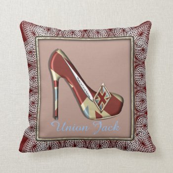 Vintage Inspired Union Jack High Heel Shoe Throw Pillow by Flissitations at Zazzle