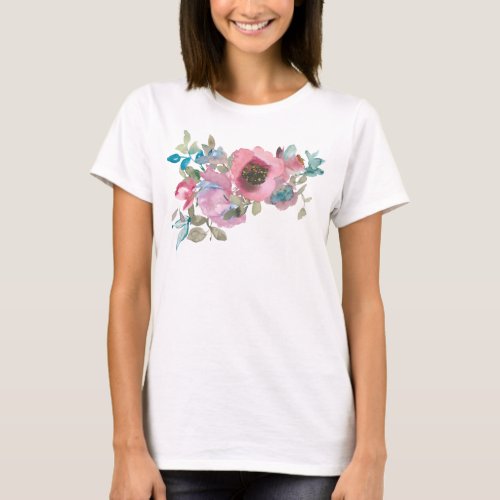 Vintage Inspired Watercolor Floral  T_Shirt