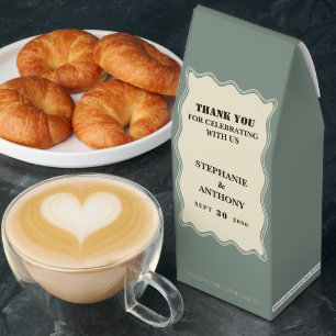 Vintage Inspired Wavy Border on Sage Green Wedding Roasted Coffee