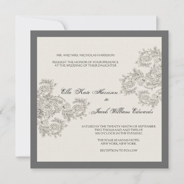 Vintage Inspired Wedding Invite // Charcoal (Front)