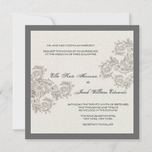 Vintage Inspired Wedding Invite // Charcoal