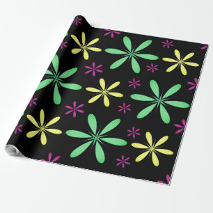 Vintage-inspired whimsical floral black colorful wrapping paper