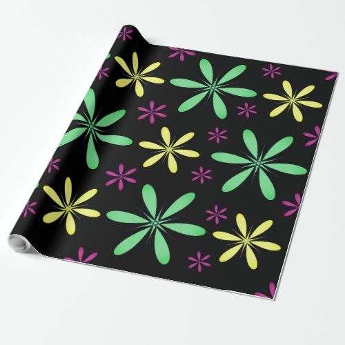 Vintage_inspired whimsical floral black colorful wrapping paper
