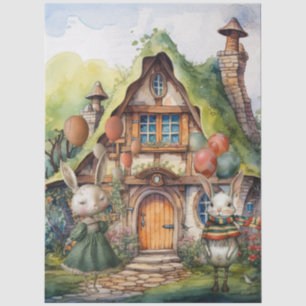 Vintage Inspired Whimsical Rabbits & Cottage Tissue Paper