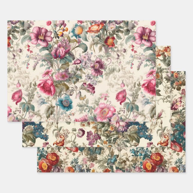 Vintage Inspired Wildflowers Wrapping Paper Sheets (Set)