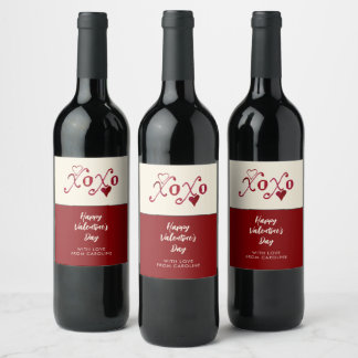 Vintage-Inspired XXOO Hand-Lettered Valentine Wine Label