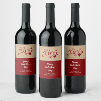 Vintage-Inspired XXOO Hand-Lettered Valentine Wine Label