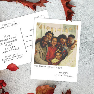 Vintage Instant Photo - Faux Foil Fall Leaf Decor Holiday Postcard