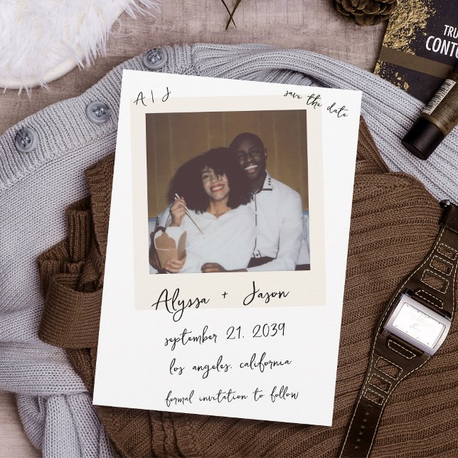 Vintage Instant Photo Handwritten Monogram Wedding Save The Date (Creator Uploaded)