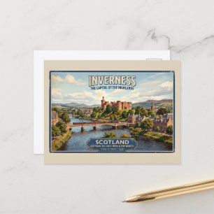 Vintage Inverness Scotland Railway Travel Poster Postcard