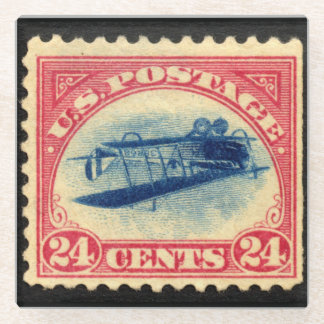 Vintage Inverted Jenny Stamp Glass Coaster