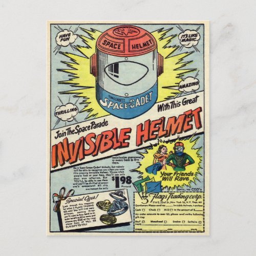 Vintage Invisible Helmet Advertisement Postcard