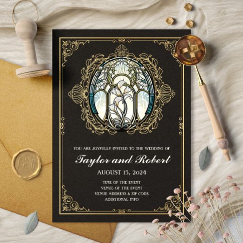 Vintage Invitation Art Nouveau Stained Glass