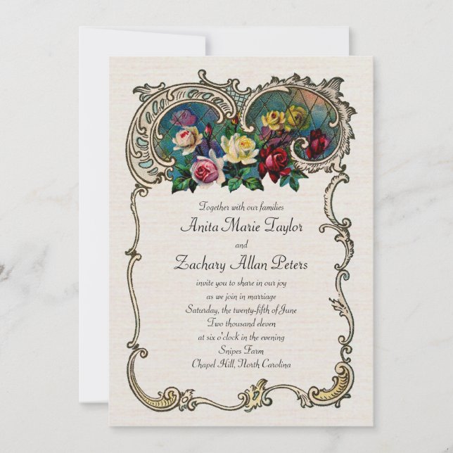 Vintage invitation with frame and roses (Front)