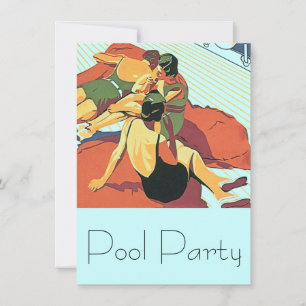 Vintage Invitations Pool Party Cool Deco Swimmers