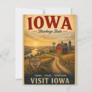 Vintage Iowa Heartland Farm Landscape Travel Poste Note Card