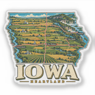 Vintage Iowa Travel Art Landmark Sticker