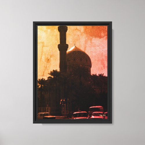 Vintage Iraq Baghdad mosque taxis Canvas Print
