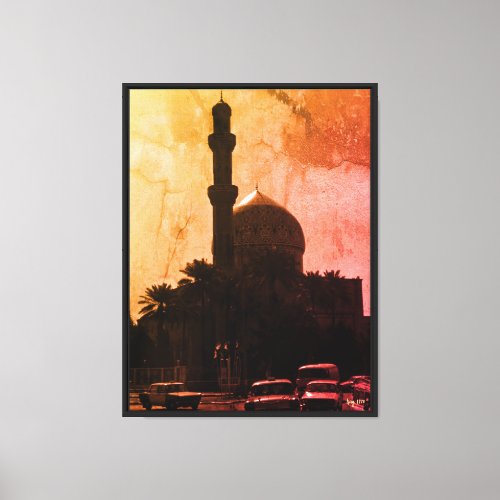 Vintage Iraq Baghdad mosque taxis Canvas Print