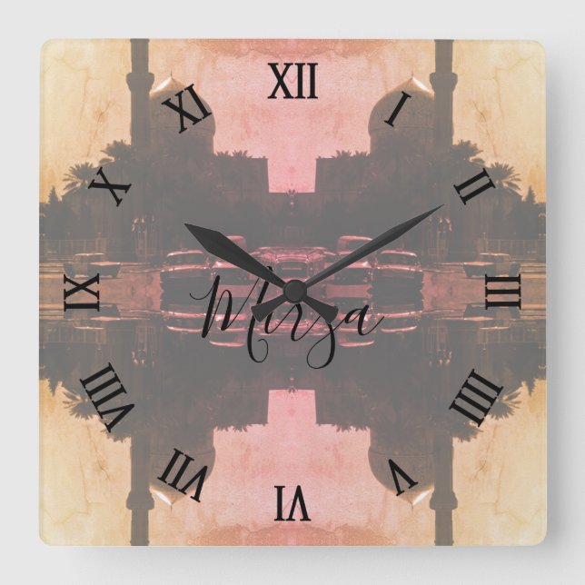 Vintage Iraq Baghdad mosque taxis Square Wall Clock (Front)