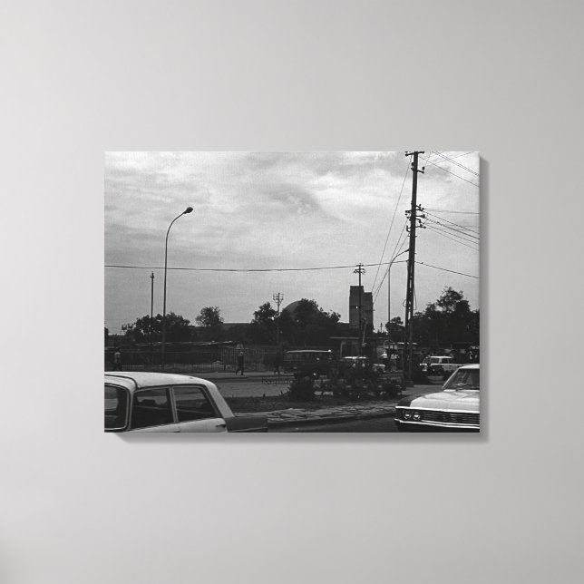 Vintage Iraq Baghdad street taxis Canvas Print (Front)