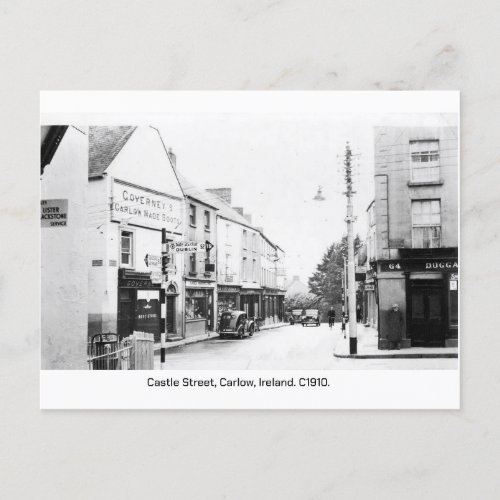 Vintage Ireland Castle street in Carlow Town Postcard