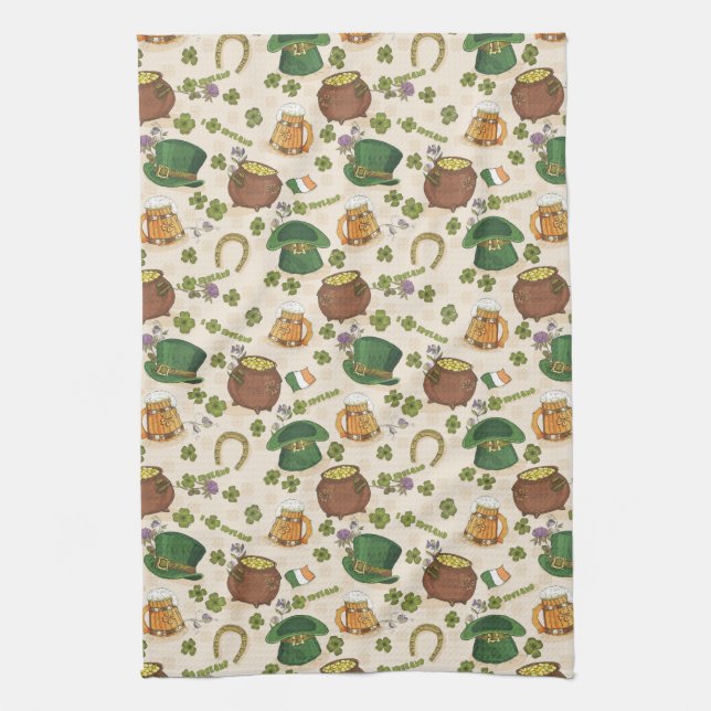 Vintage Ireland Icon Pattern Kitchen Towel (Vertical)