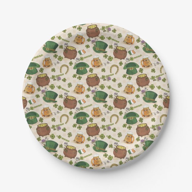 Vintage Ireland Icon Pattern Paper Plates (Front)