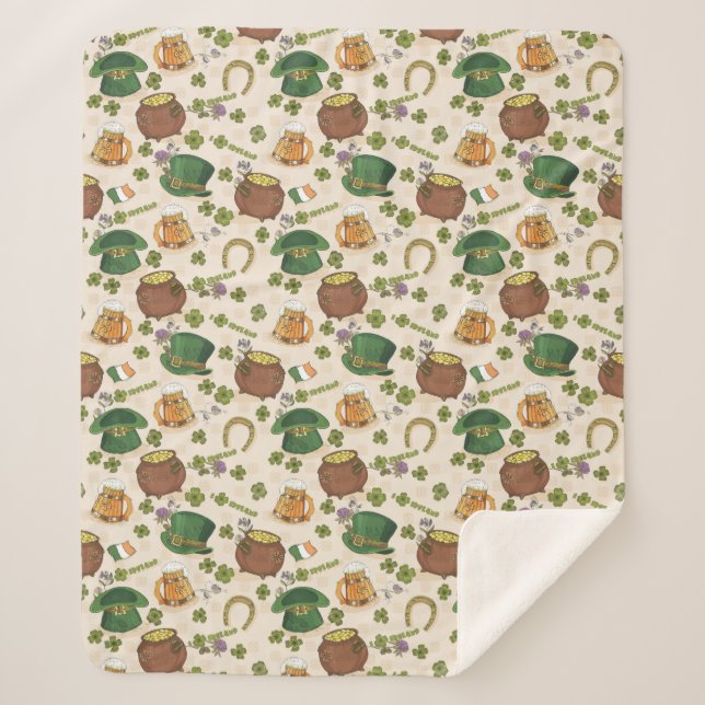 Vintage Ireland Icon Pattern Sherpa Blanket (Front)