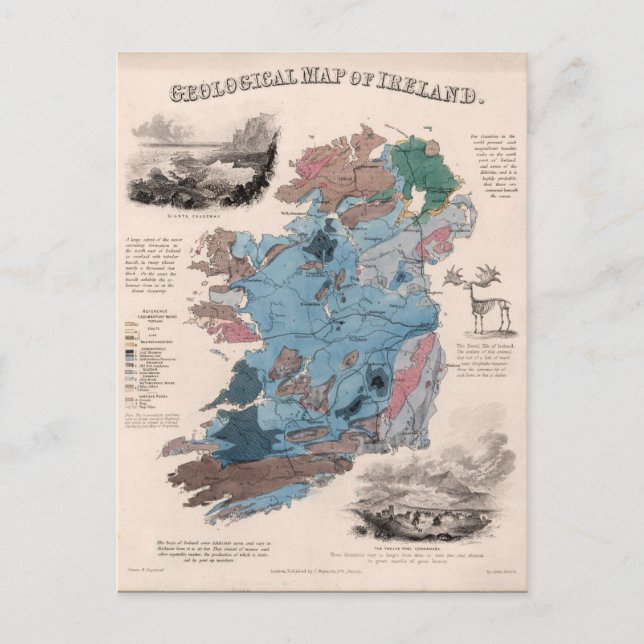 Vintage Ireland Irish History Map Travel Postcard (Front)