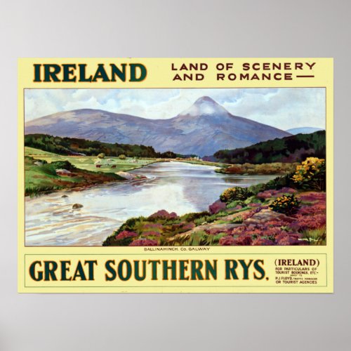 Vintage Ireland Land of Scenery and Romance Travel Poster